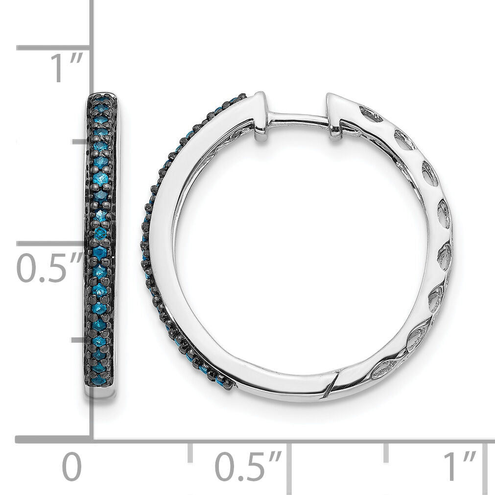 14k White Gold Blue Diamond 2.2mm Hinged Hoops-EM5405-BD-016-WA