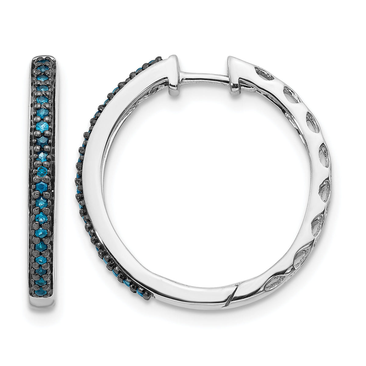 14k White Gold Blue Diamond 2.2mm Hinged Hoops-EM5405-BD-016-WA