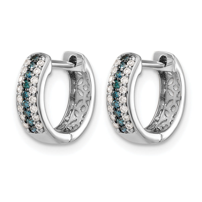 14k White Gold Blue and White Diamond Hinged Hoop Earrings-EM5406-BD-033-WA