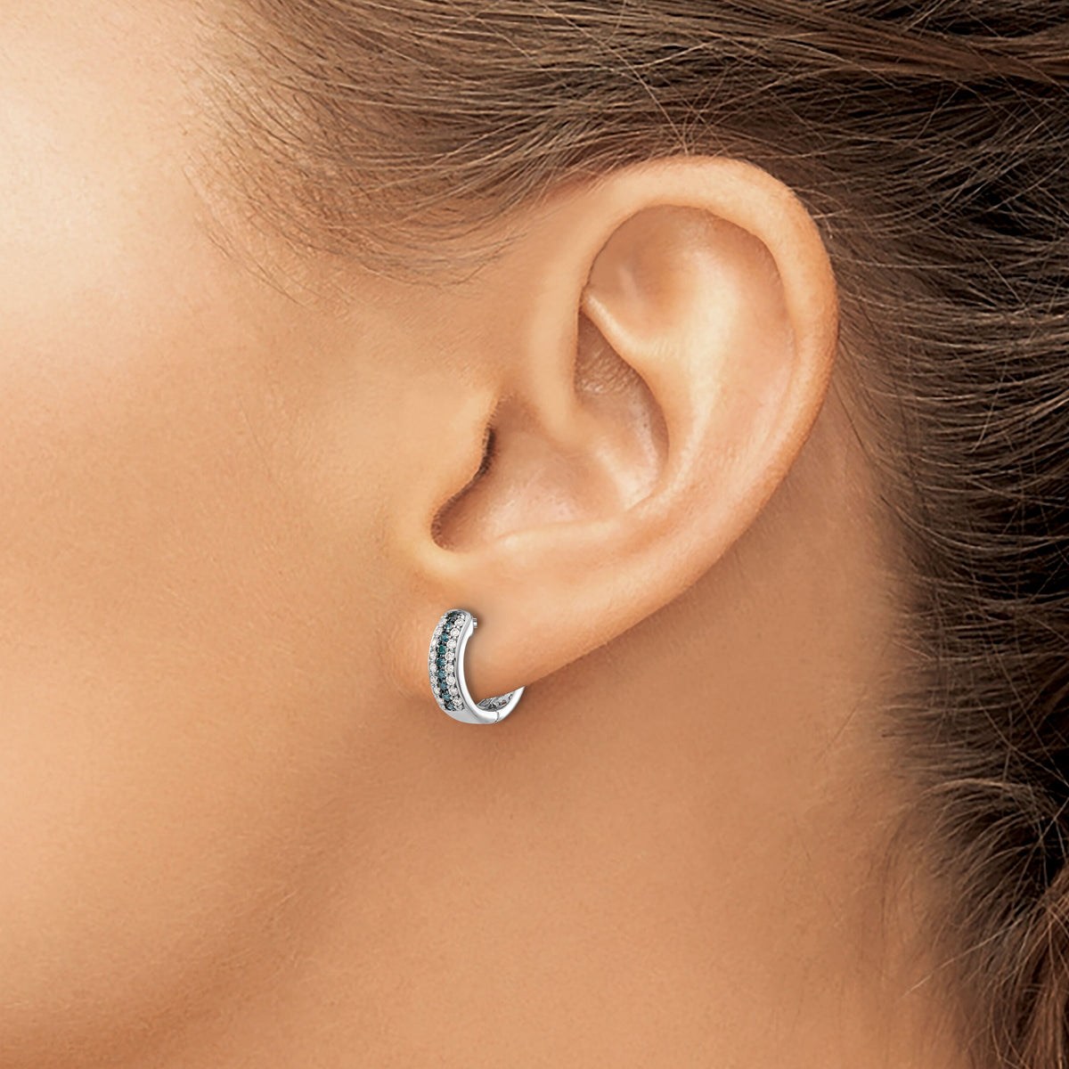 14k White Gold Blue and White Diamond Hinged Hoop Earrings-EM5406-BD-033-WA