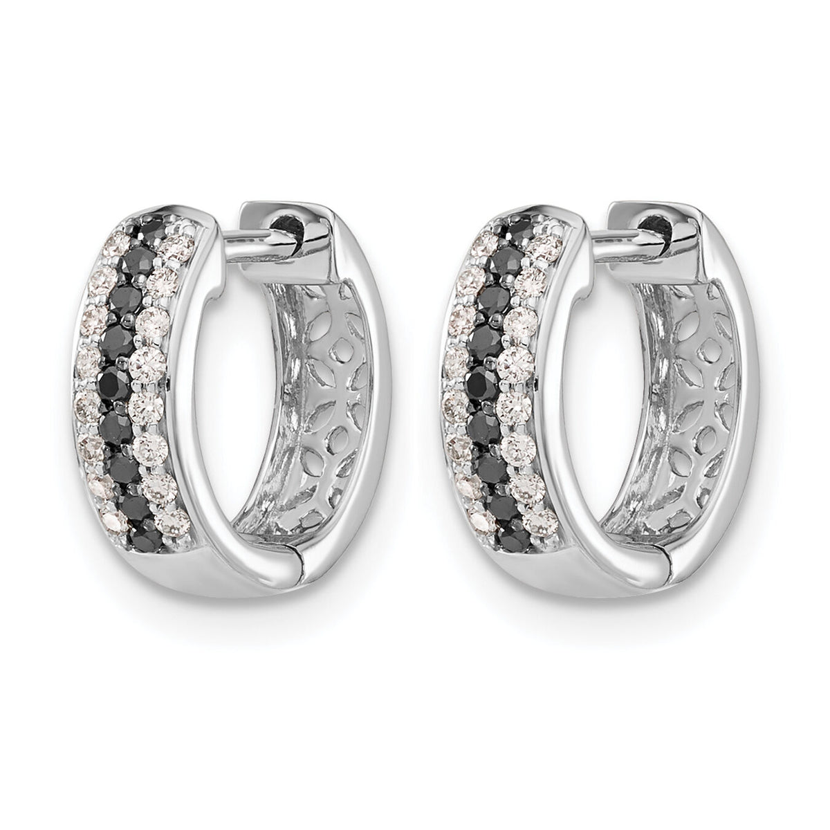 14k White Gold Black and White Diamond Hinged Hoop Earrings-EM5406-BK-033-WA
