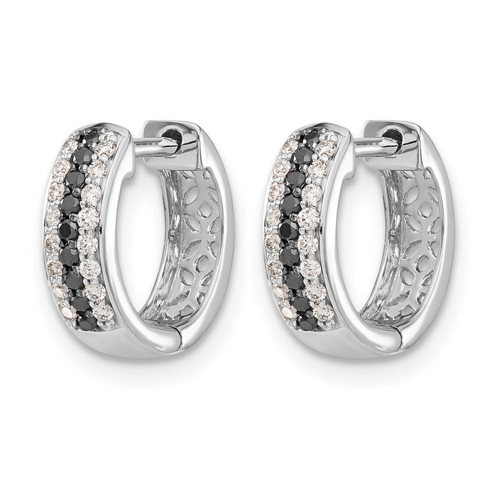 14k White Gold Black and White Diamond Hinged Hoop Earrings-EM5406-BK-033-WA