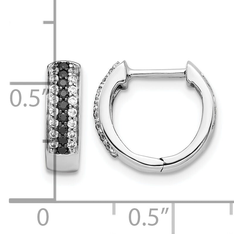 14k White Gold Black and White Diamond Hinged Hoop Earrings-EM5406-BK-033-WA