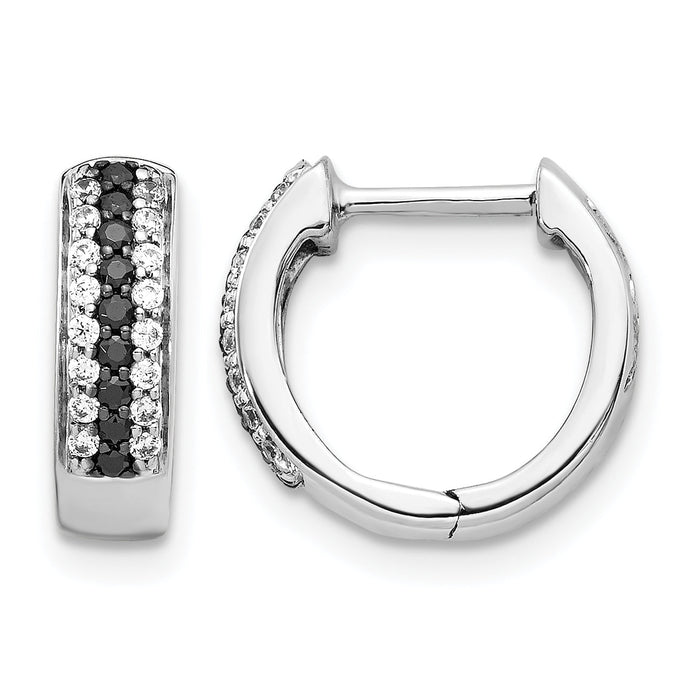 14k White Gold Black and White Diamond Hinged Hoop Earrings-EM5406-BK-033-WA