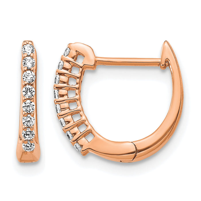 14k Rose Gold Polished Diamond Hinged Hoop Earrings-EM5407-016-RA