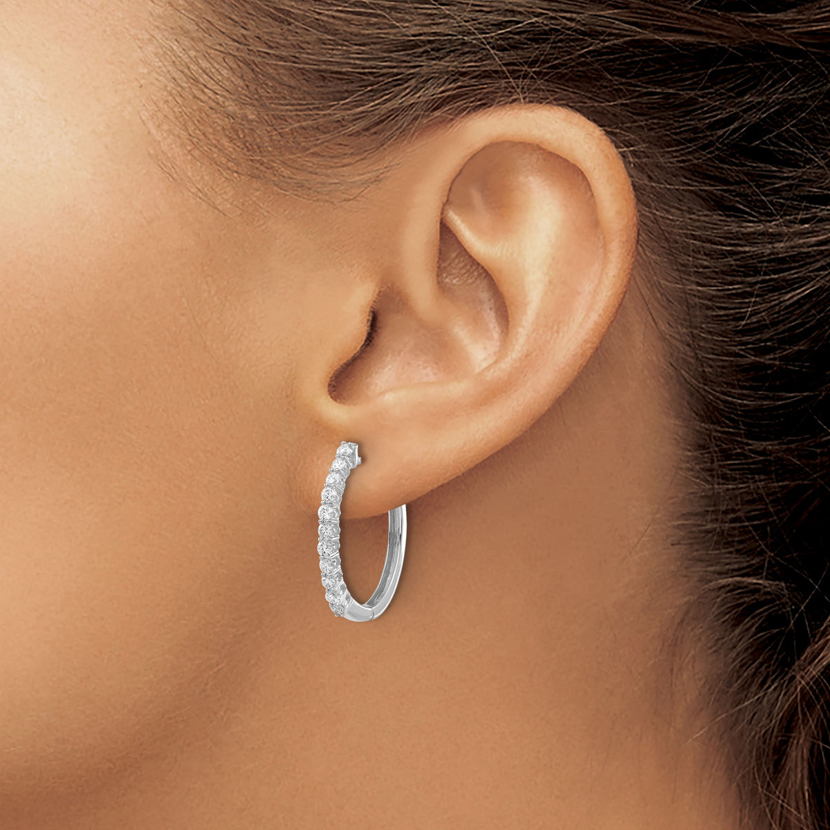 14k White Gold Diamond Hinged Hoop Earrings-EM5412-075-WA