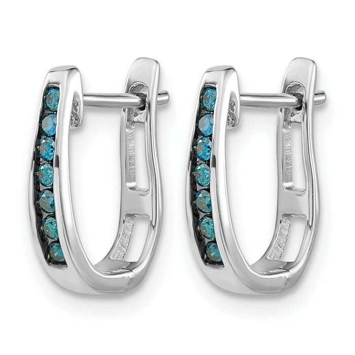 14k White Gold Blue Diamond 3mm Hinged Hoop Earrings-EM5415-BD-016-WA