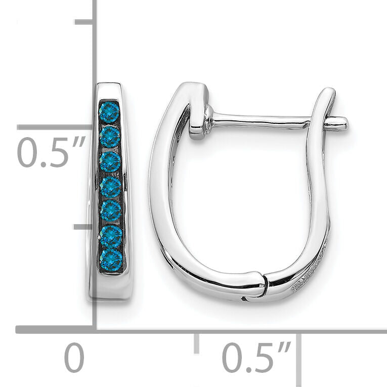 14k White Gold Blue Diamond 3mm Hinged Hoop Earrings-EM5415-BD-016-WA
