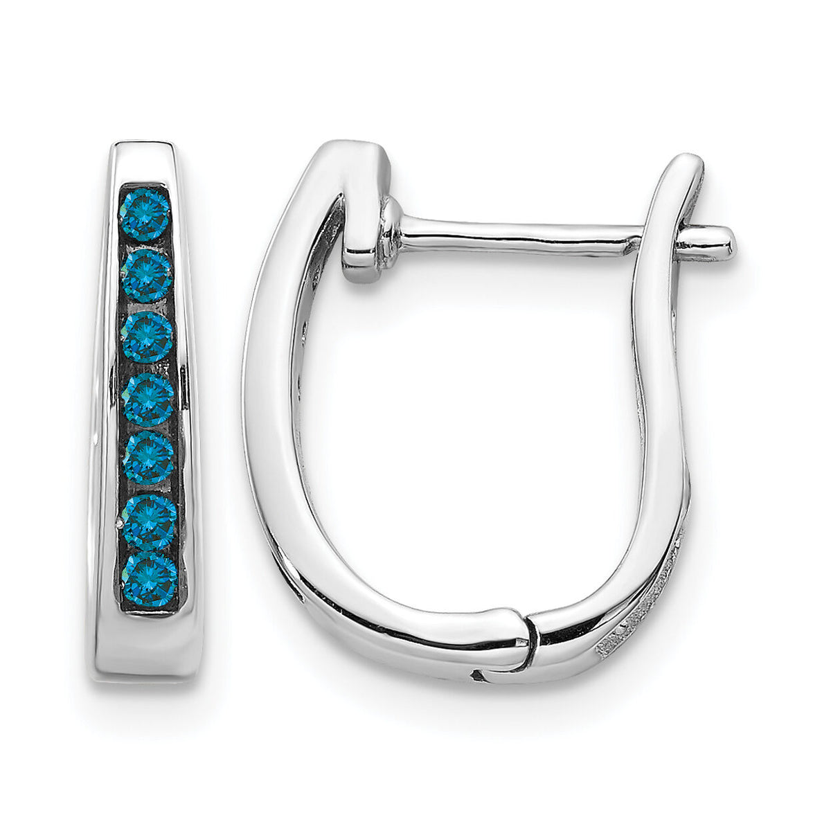 14k White Gold Blue Diamond 3mm Hinged Hoop Earrings-EM5415-BD-016-WA