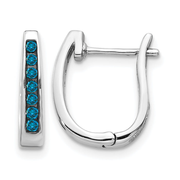 14k White Gold Blue Diamond 3mm Hinged Hoop Earrings-EM5415-BD-016-WA