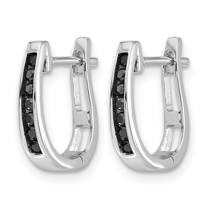 14k White Gold Black Diamond 3mm Hinged Hoop Earrings-EM5415-BK-016-WA