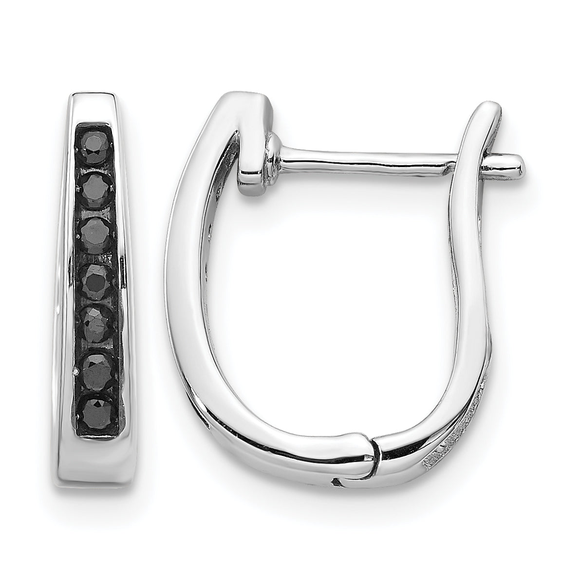 14k White Gold Black Diamond 3mm Hinged Hoop Earrings-EM5415-BK-016-WA