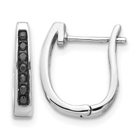 14k White Gold Black Diamond 3mm Hinged Hoop Earrings-EM5415-BK-016-WA