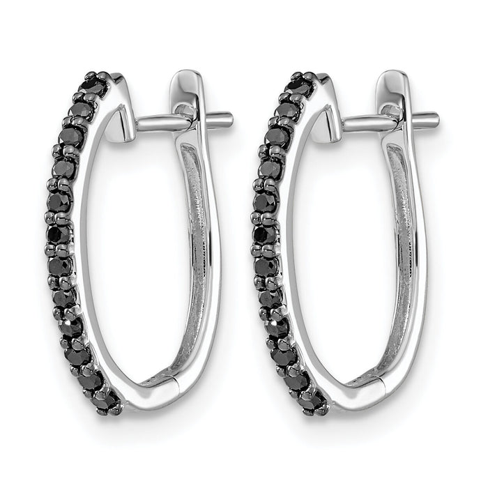 14k White Gold Black Diamond 1.3mm Hinged Hoop Earrings-EM5416-BK-020-WA