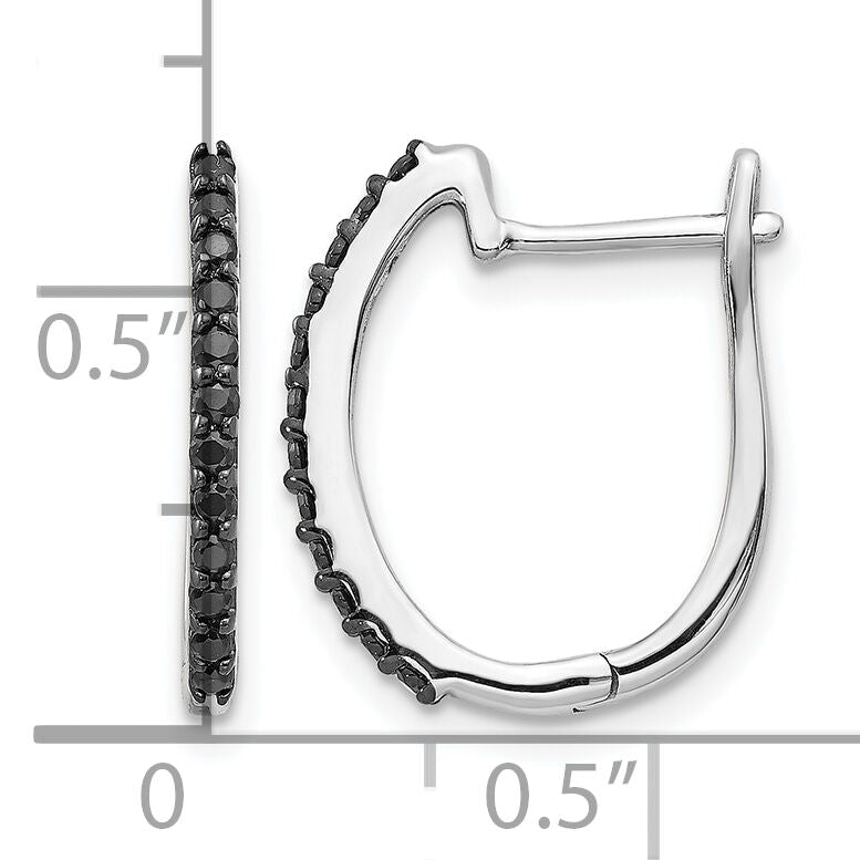 14k White Gold Black Diamond 1.3mm Hinged Hoop Earrings-EM5416-BK-020-WA