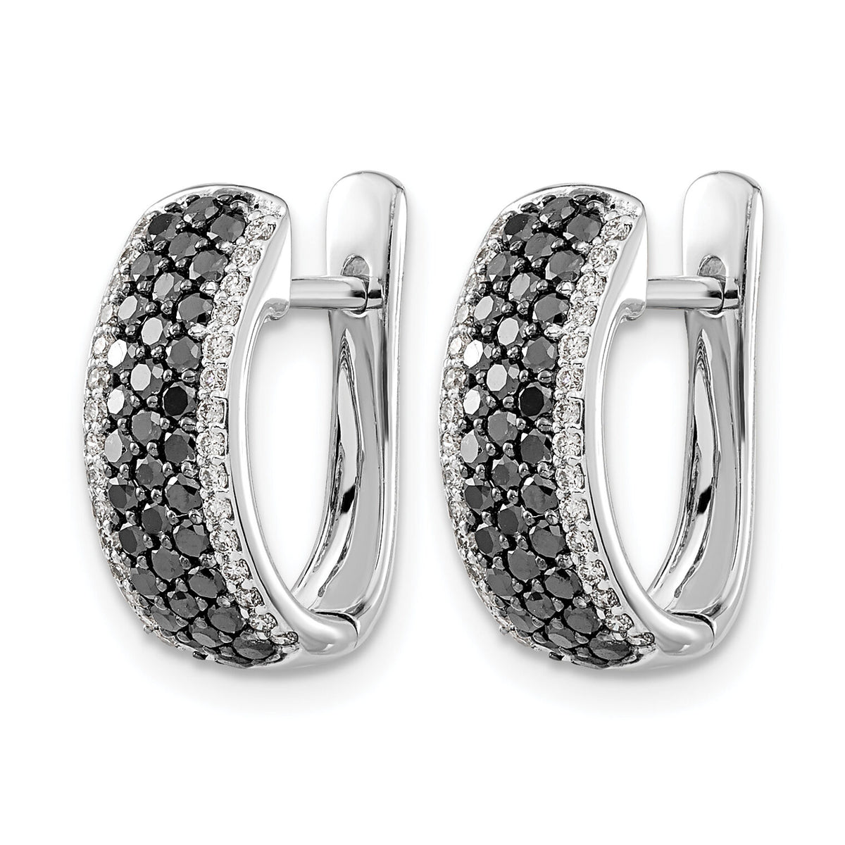 14k White Gold Black and White Diamond Hinged Hoop Earrings-EM5417-BK-100-WA