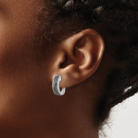 14k White Gold Black and White Diamond Hinged Hoop Earrings-EM5417-BK-100-WA