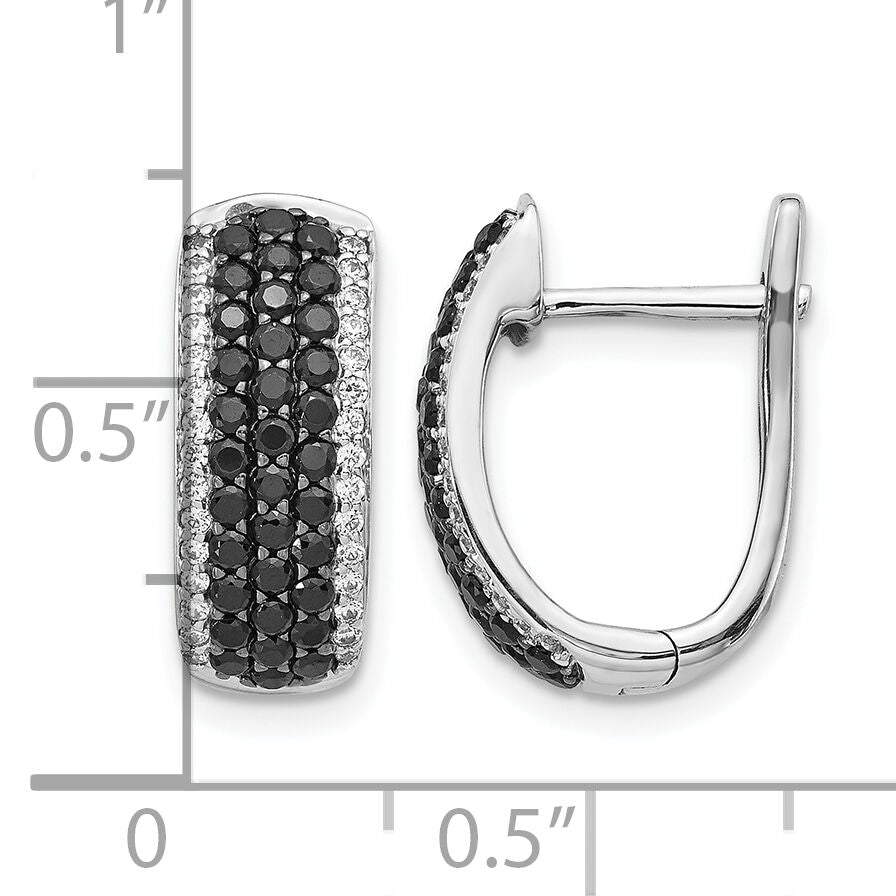 14k White Gold Black and White Diamond Hinged Hoop Earrings-EM5417-BK-100-WA
