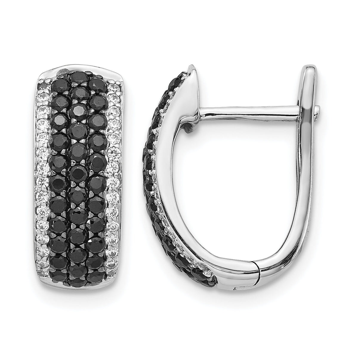 14k White Gold Black and White Diamond Hinged Hoop Earrings-EM5417-BK-100-WA