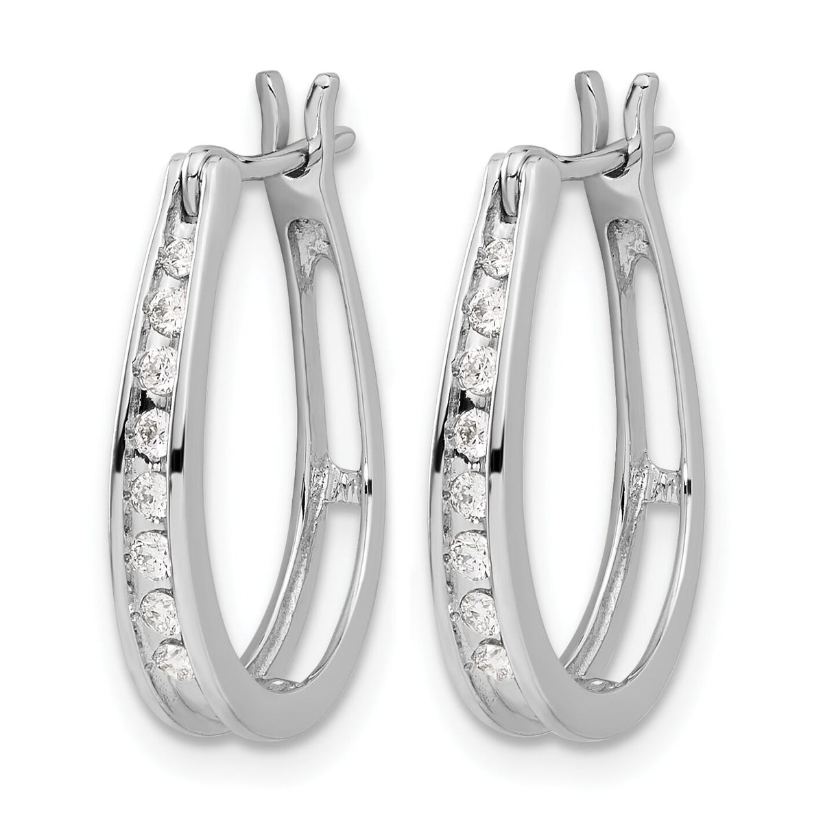 14k White Gold Diamond Oval Hinged Hoop Earrings-EM5420-020-WA