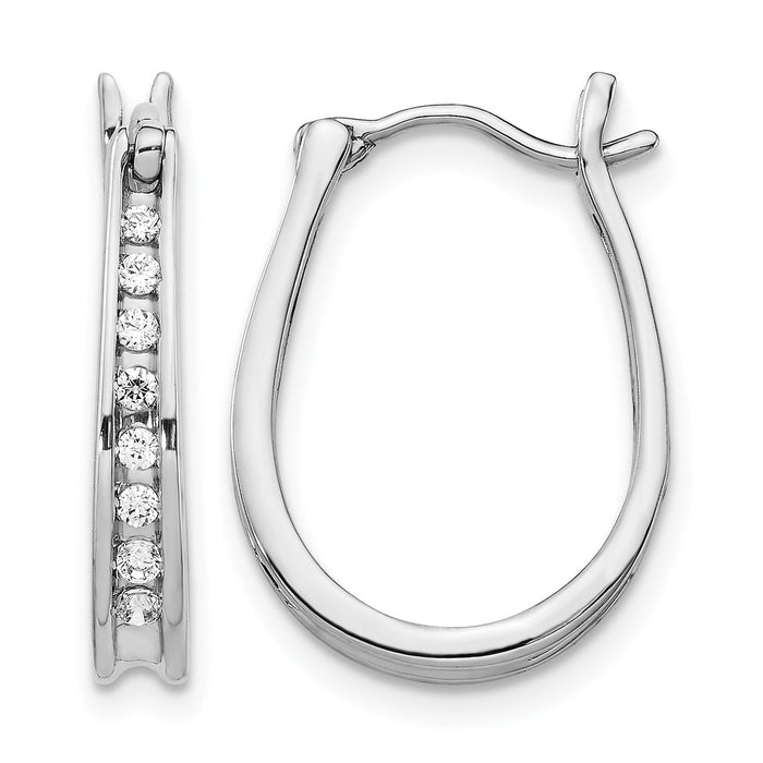 14k White Gold Diamond Oval Hinged Hoop Earrings-EM5420-020-WA
