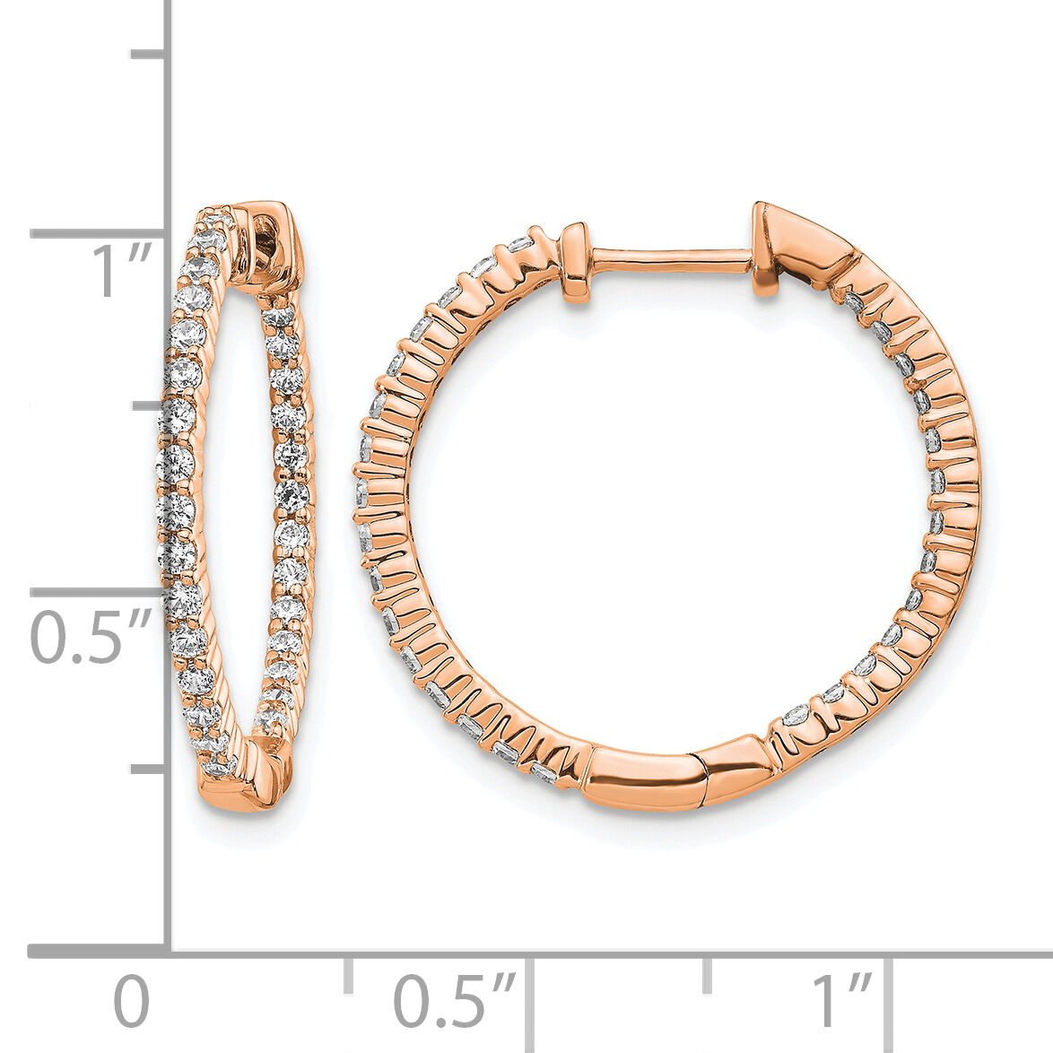 14k Rose Gold Polished Diamond In/Out Hinged Hoop Earrings-EM5431-062-RA