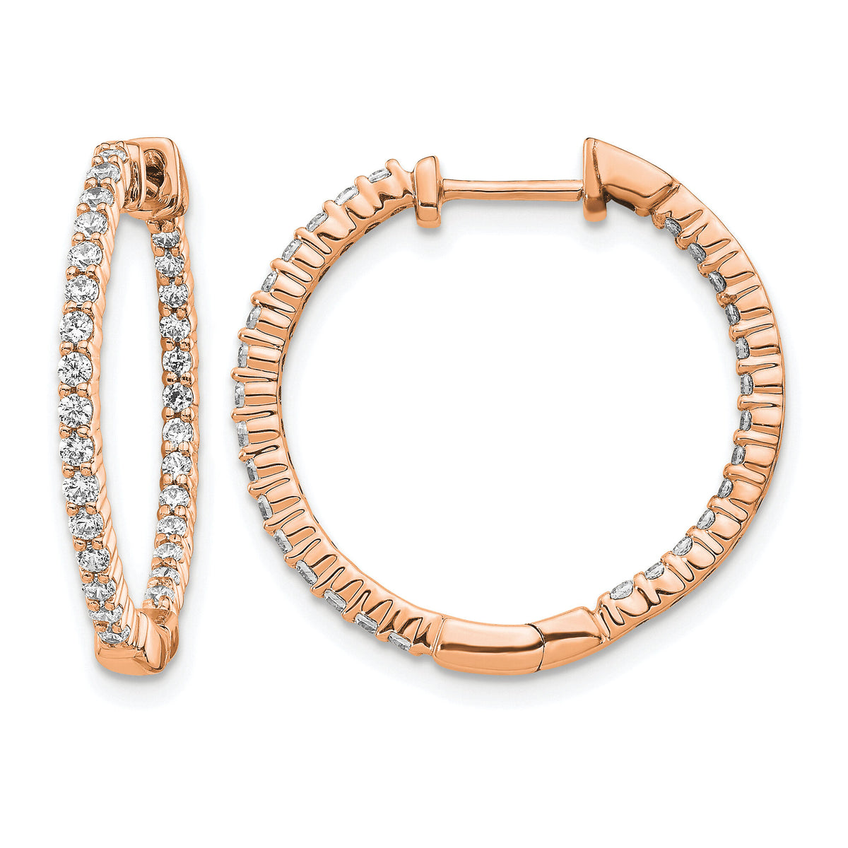 14k Rose Gold Polished Diamond In/Out Hinged Hoop Earrings-EM5431-062-RA