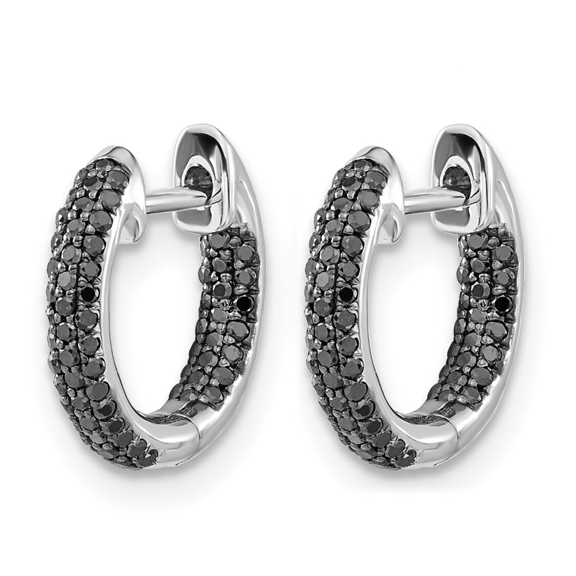 14k White Gold Black Diamond Hinged Hoop Earrings-EM5432-BK-040-WA