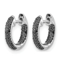 14k White Gold Black Diamond Hinged Hoop Earrings-EM5432-BK-040-WA