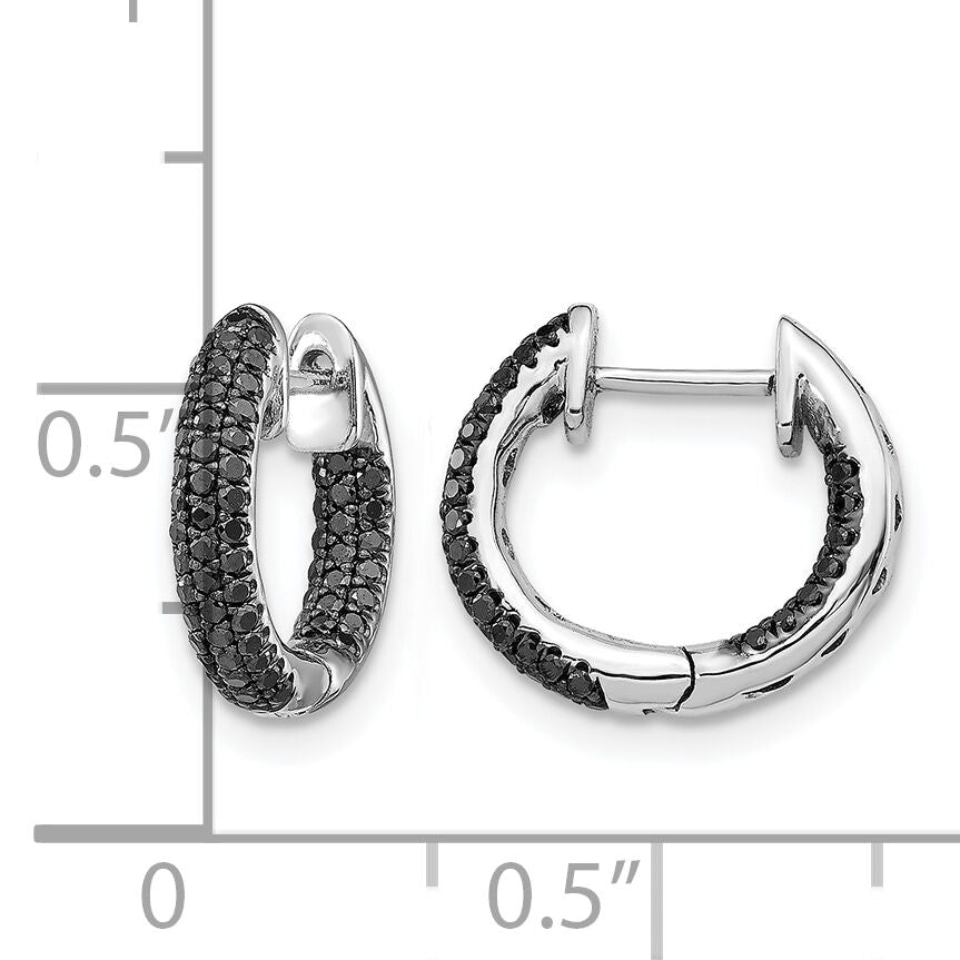 14k White Gold Black Diamond Hinged Hoop Earrings-EM5432-BK-040-WA