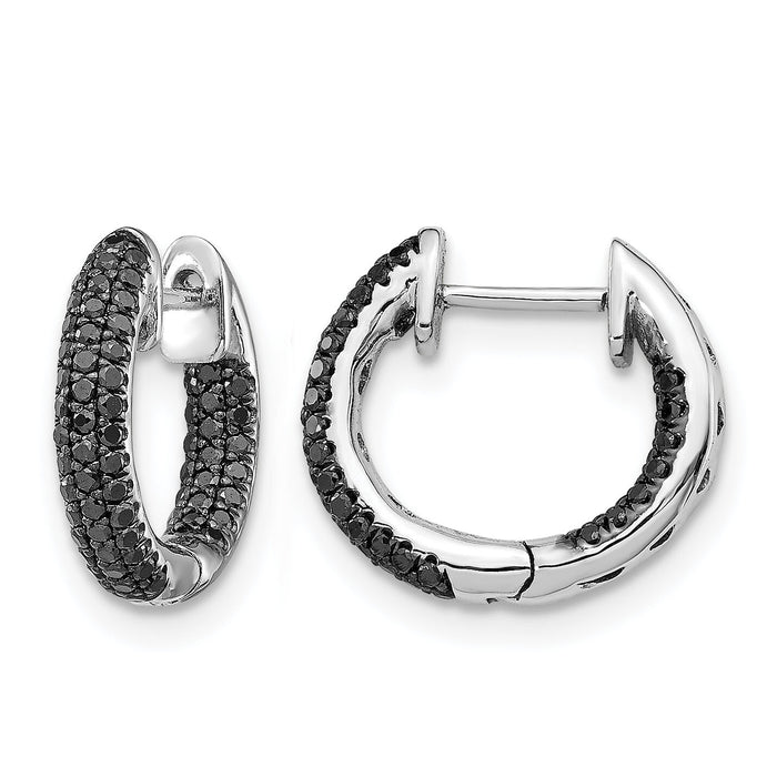 14k White Gold Black Diamond Hinged Hoop Earrings-EM5432-BK-040-WA