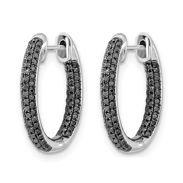 14k White Gold, All Black Diamond In/Out Hoop Earrings-EM5433-BK-050-WA