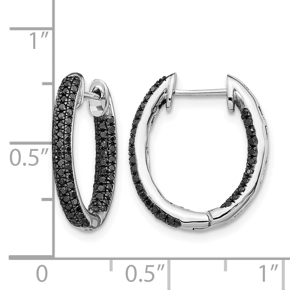 14k White Gold, All Black Diamond In/Out Hoop Earrings-EM5433-BK-050-WA