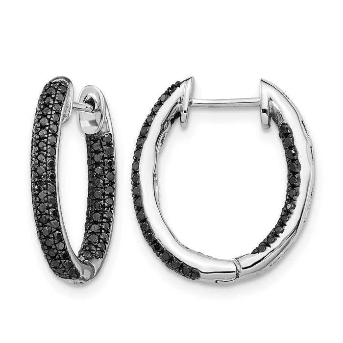 14k White Gold, All Black Diamond In/Out Hoop Earrings-EM5433-BK-050-WA