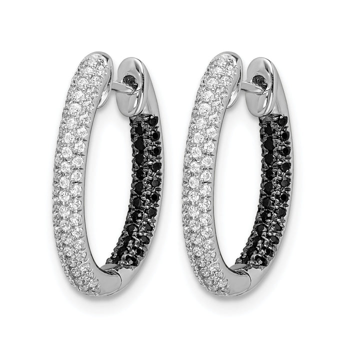 14k White Gold Black and White Diamond In/Out Hoop Earrings-EM5435-BK-055-WA