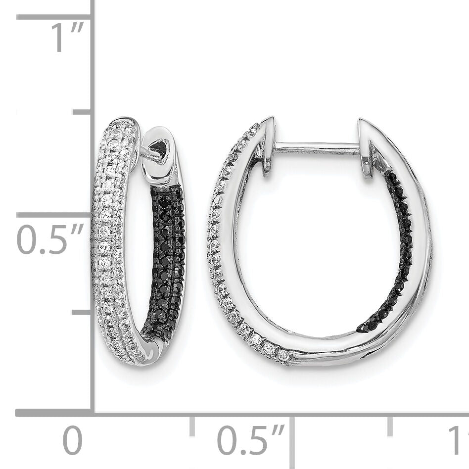 14k White Gold Black and White Diamond In/Out Hoop Earrings-EM5435-BK-055-WA