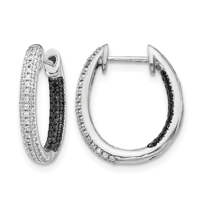14k White Gold Black and White Diamond In/Out Hoop Earrings-EM5435-BK-055-WA