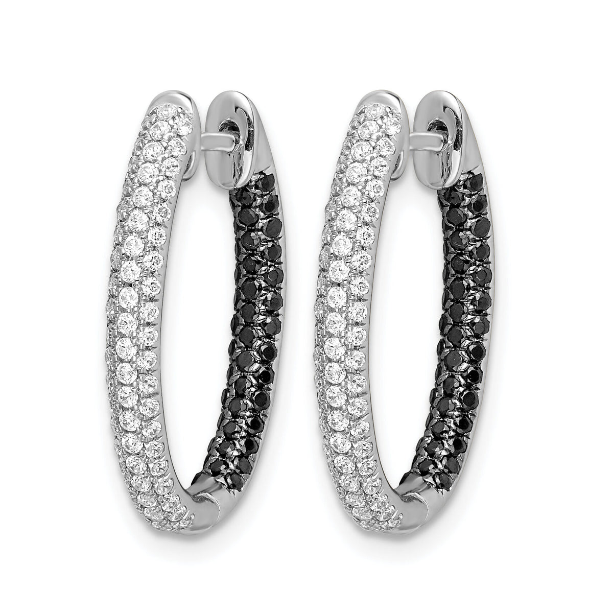 14k White Gold Black and White Diamond In/Out Hoop Earrings-EM5436-BK-088-WA
