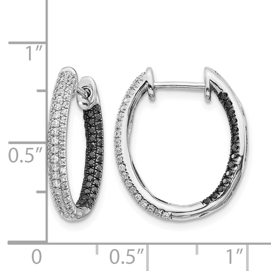14k White Gold Black and White Diamond In/Out Hoop Earrings-EM5436-BK-088-WA