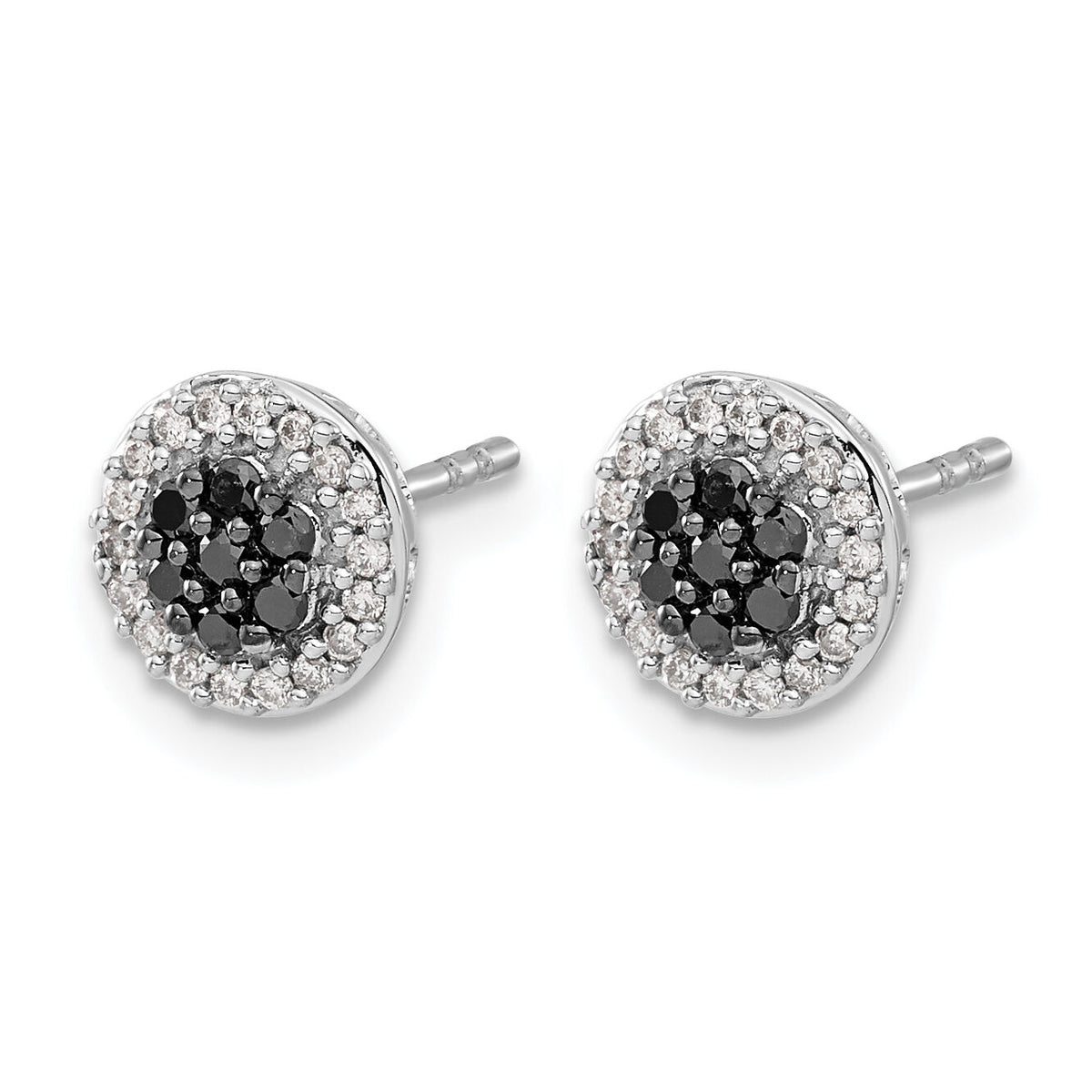 14k White Gold Black/White Diamond Cluster Post Earrings-EM5450-BK-033-WA