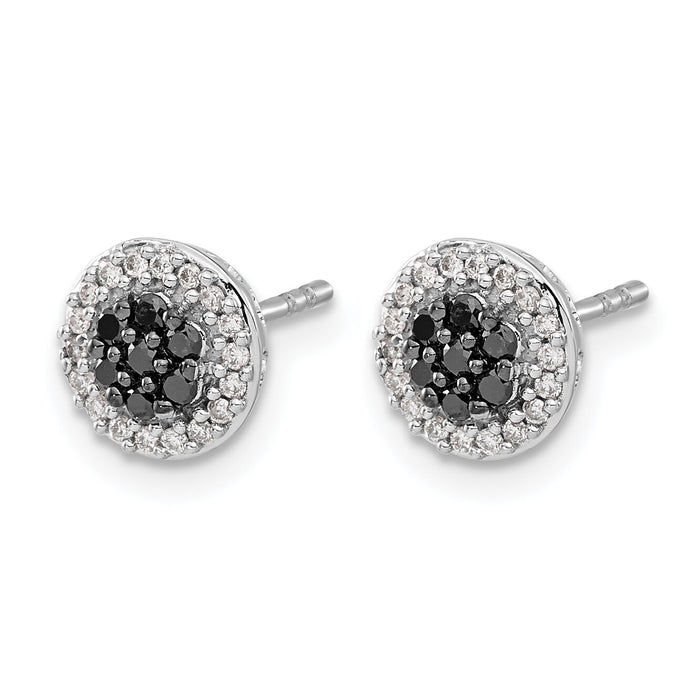 14k White Gold Black/White Diamond Cluster Post Earrings-EM5450-BK-033-WA