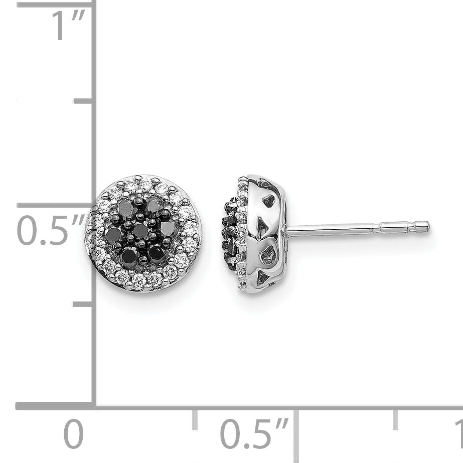 14k White Gold Black/White Diamond Cluster Post Earrings-EM5450-BK-033-WA