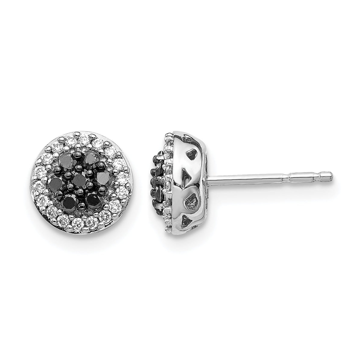 14k White Gold Black/White Diamond Cluster Post Earrings-EM5450-BK-033-WA