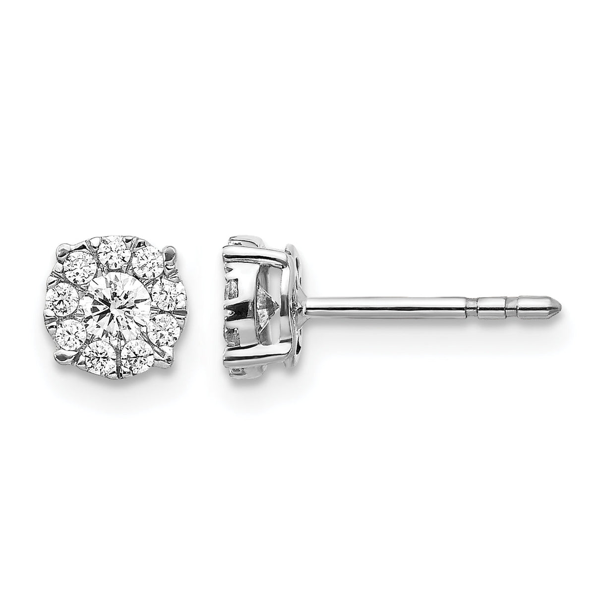 14k White Gold Diamond Cluster Post Earrings-EM5453-033-WA