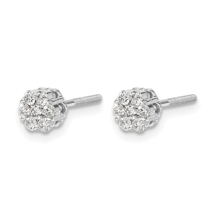 14k White Gold Diamond Cluster Screwback Earrings-EM5455-033-WA