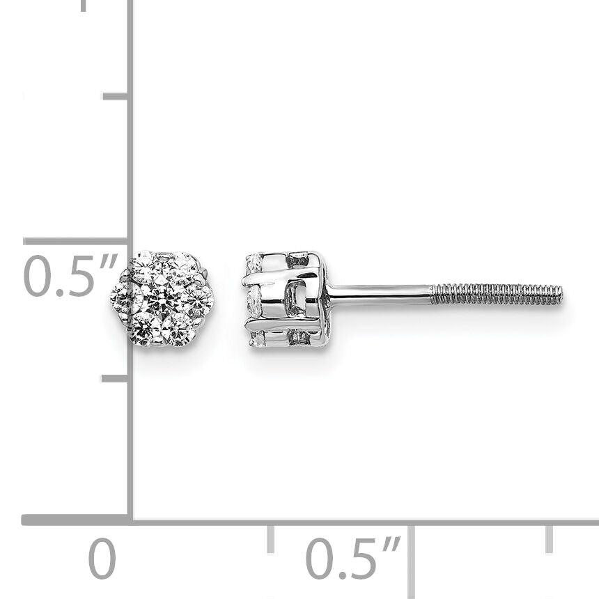 14k White Gold Diamond Cluster Screwback Earrings-EM5455-033-WA