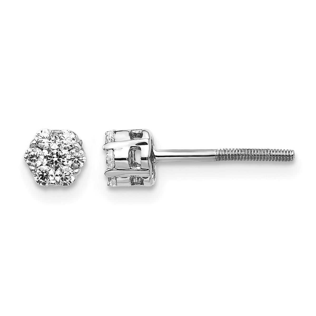 14k White Gold Diamond Cluster Screwback Earrings-EM5455-033-WA