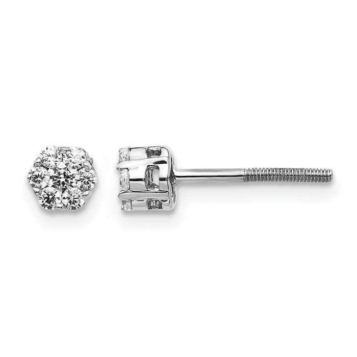 14k White Gold Diamond Cluster Screwback Earrings-EM5455-033-WA