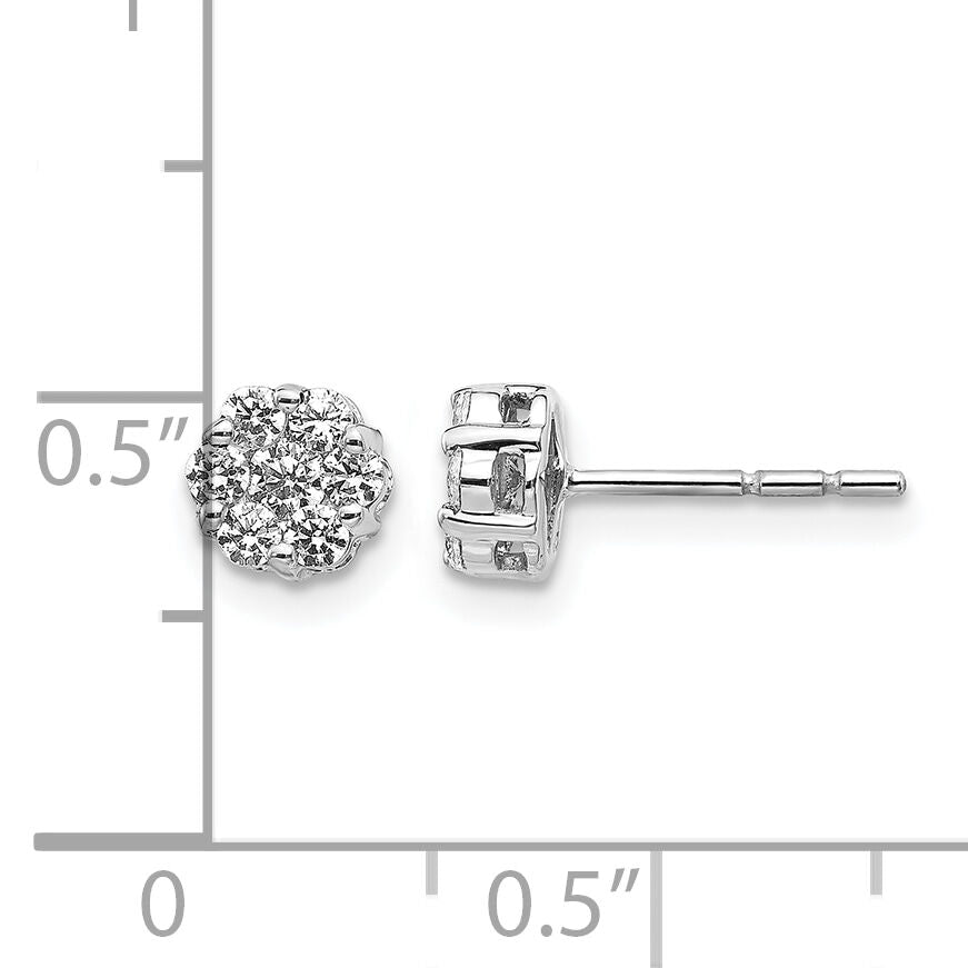 14k White Gold Diamond Cluster Push Back  Earrings-EM5456-050-WA