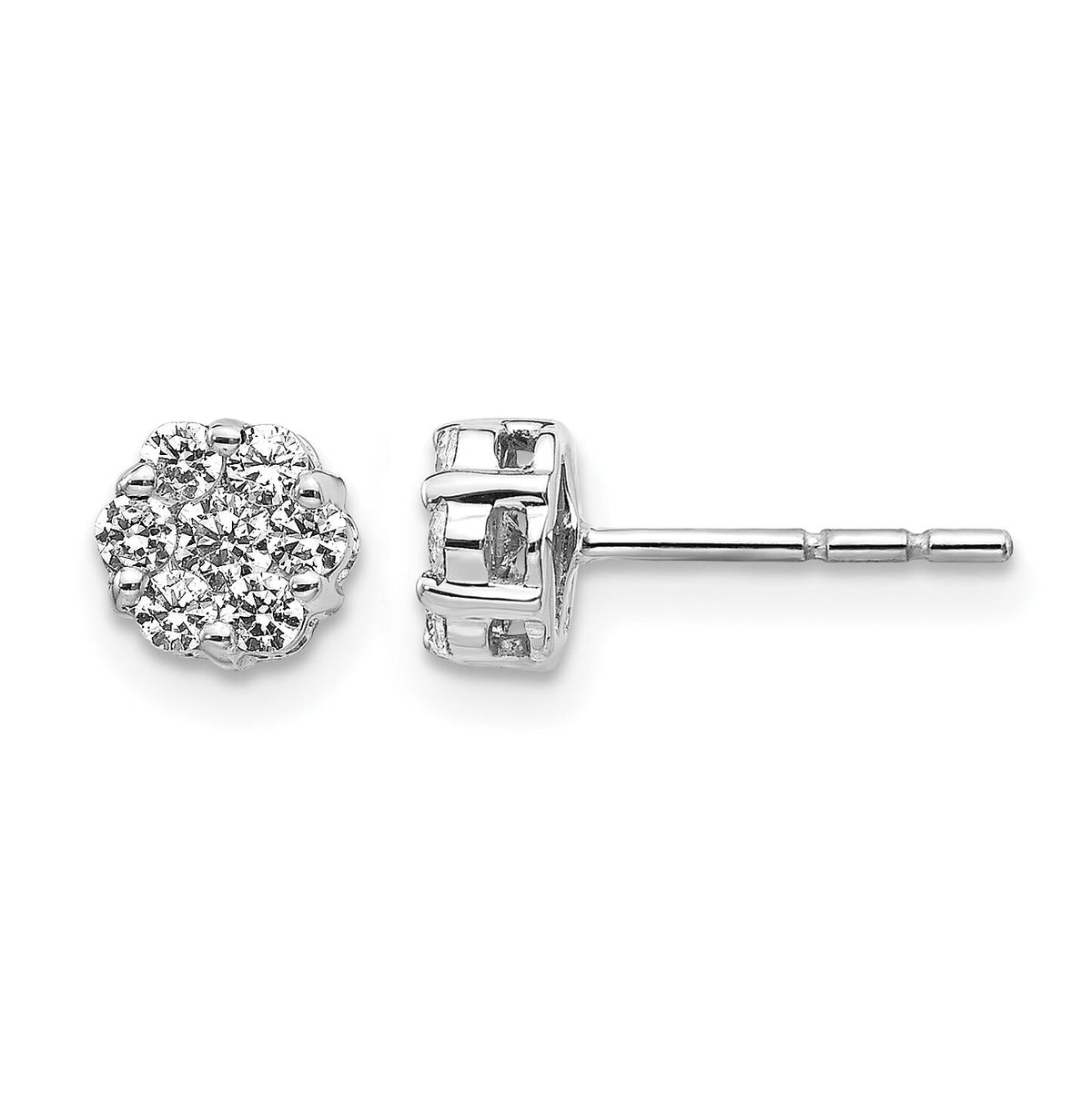 14k White Gold Diamond Cluster Push Back  Earrings-EM5456-050-WA